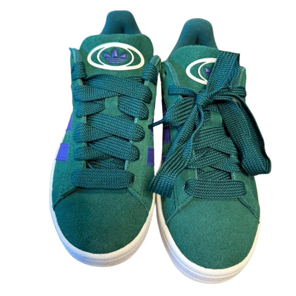 adidas Teal Green Suede Sneakers with Purple Stripes - Picture 2 of 10